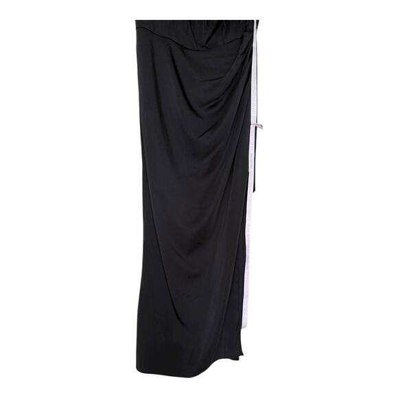 Mac Duggal 68147 One Shoulder Draped Length Dress Feather Trim Black Size 10 NWT - Picture 8 of 16